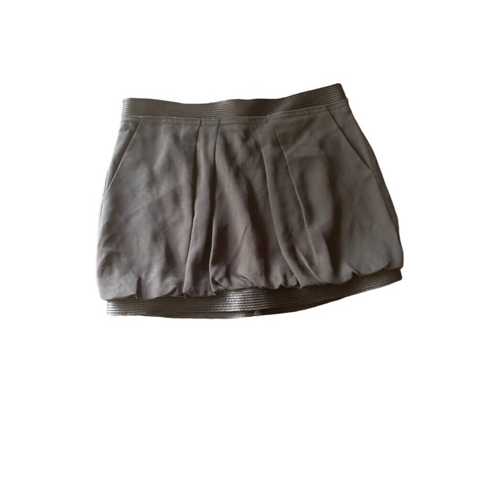 BCBGMAXAZRIA Skirt Black‎ Woven Satin Bubble Mini Pleated Zipper CGW3B222-001